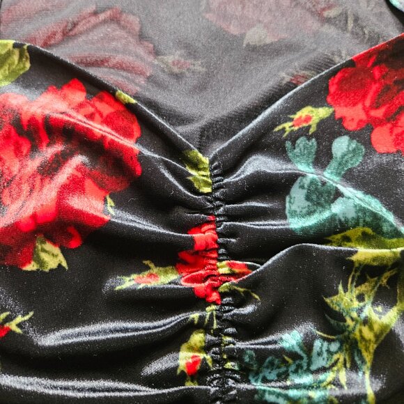 INC Women’s Velvet Floral Ruched Puff Sleeve Top Medium Whimsygoth Romantic Y2K - Picture 8 of 14